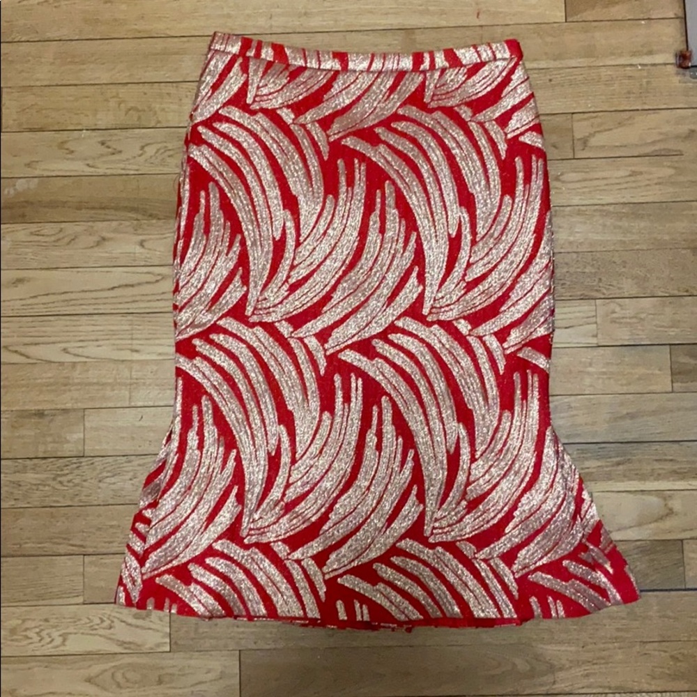 JCrew Red & Gold Fishtail skirt